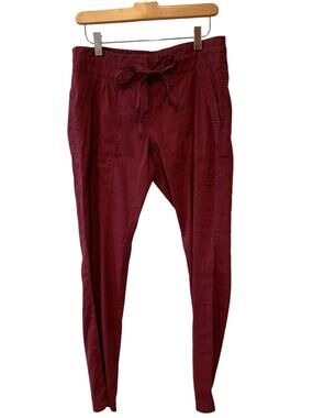 Theory Linen Blend Casual Lightweight Low Rise Pants Burgundy